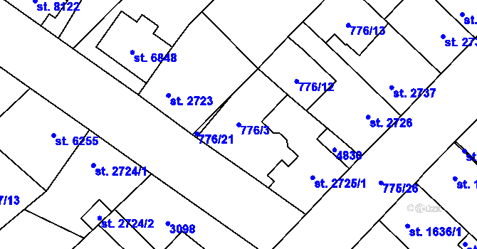 Parcela st. 776/3 v KÚ Pardubice, Katastrální mapa