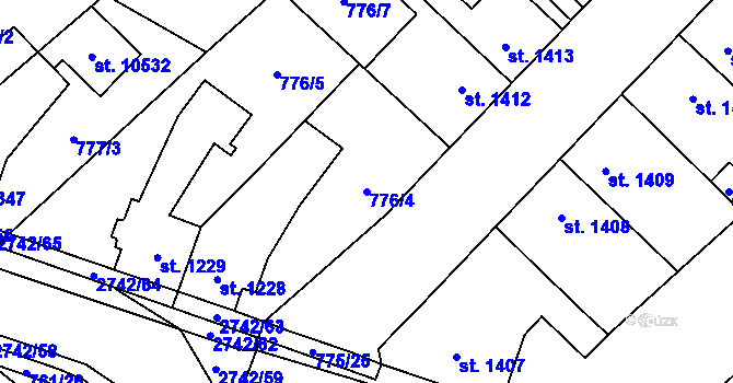 Parcela st. 776/4 v KÚ Pardubice, Katastrální mapa