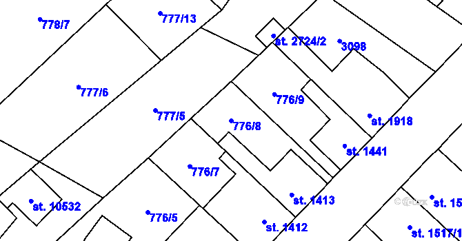 Parcela st. 776/8 v KÚ Pardubice, Katastrální mapa