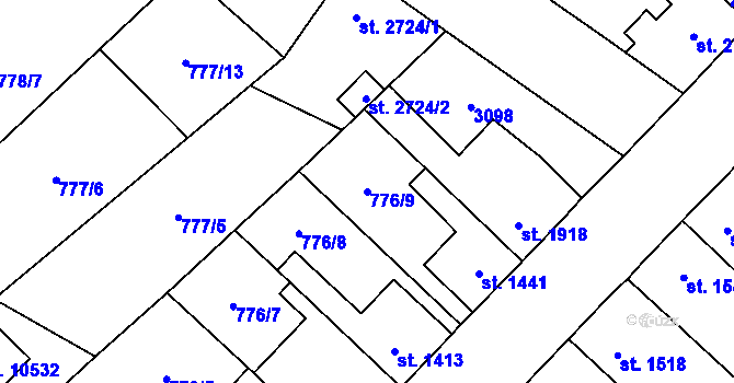 Parcela st. 776/9 v KÚ Pardubice, Katastrální mapa