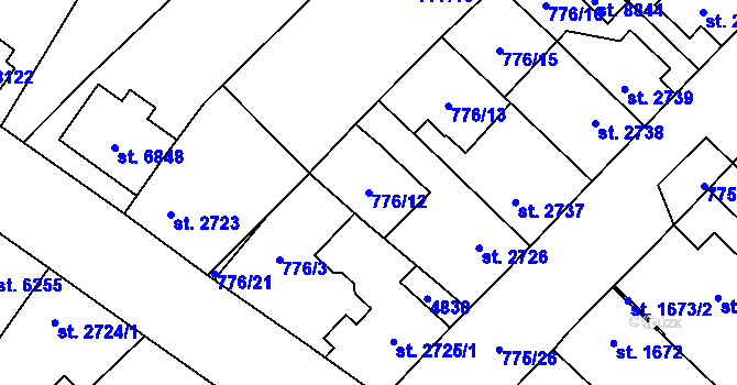 Parcela st. 776/12 v KÚ Pardubice, Katastrální mapa