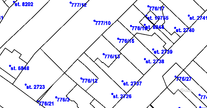 Parcela st. 776/13 v KÚ Pardubice, Katastrální mapa
