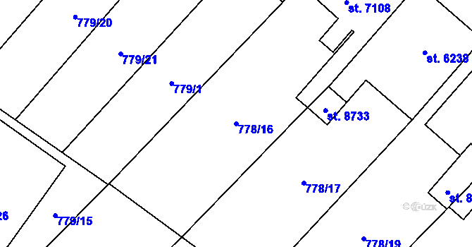 Parcela st. 778/16 v KÚ Pardubice, Katastrální mapa