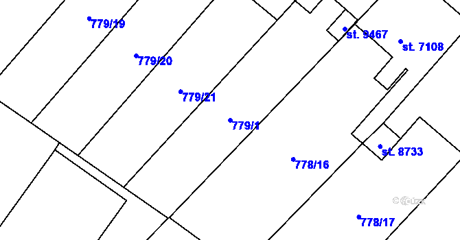 Parcela st. 779/1 v KÚ Pardubice, Katastrální mapa