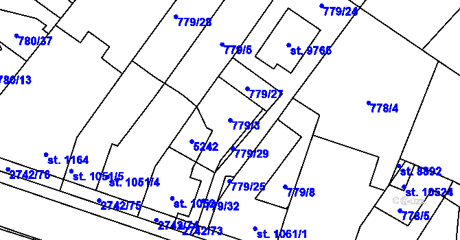 Parcela st. 779/3 v KÚ Pardubice, Katastrální mapa