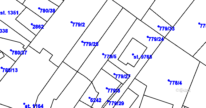 Parcela st. 779/5 v KÚ Pardubice, Katastrální mapa