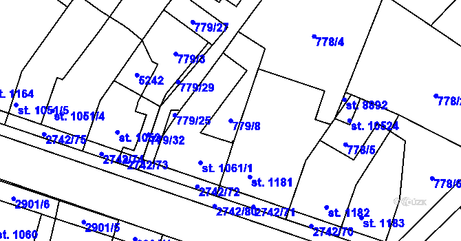 Parcela st. 779/8 v KÚ Pardubice, Katastrální mapa
