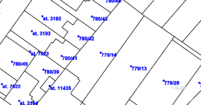 Parcela st. 779/14 v KÚ Pardubice, Katastrální mapa