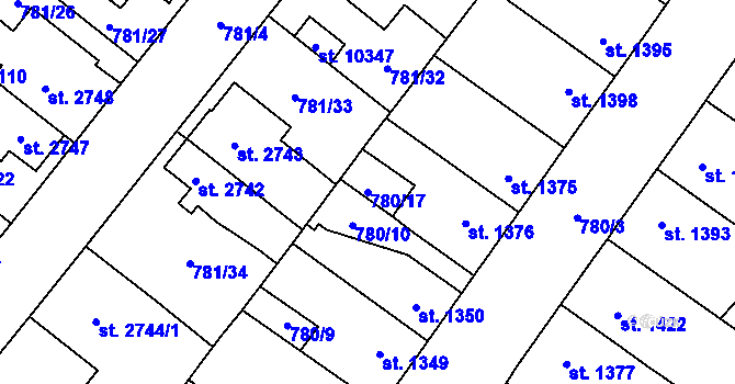 Parcela st. 780/17 v KÚ Pardubice, Katastrální mapa