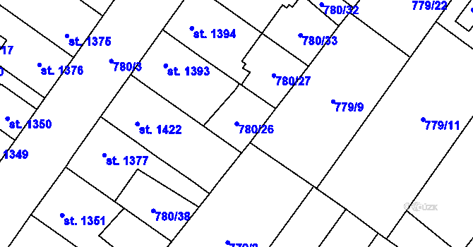 Parcela st. 780/26 v KÚ Pardubice, Katastrální mapa