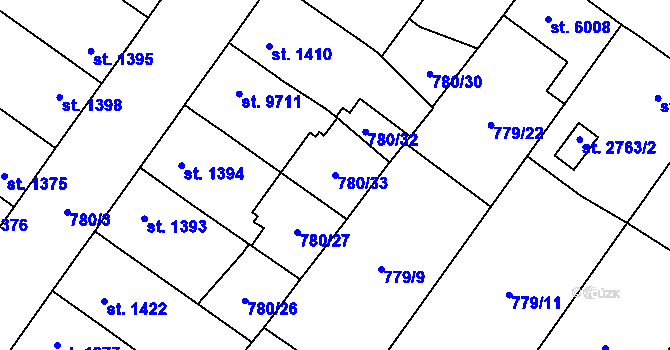 Parcela st. 780/33 v KÚ Pardubice, Katastrální mapa