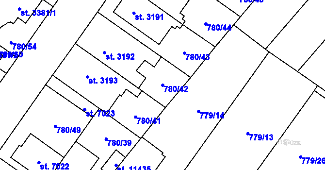 Parcela st. 780/42 v KÚ Pardubice, Katastrální mapa