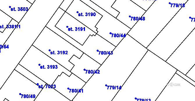 Parcela st. 780/43 v KÚ Pardubice, Katastrální mapa