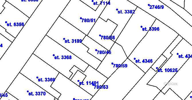 Parcela st. 780/46 v KÚ Pardubice, Katastrální mapa