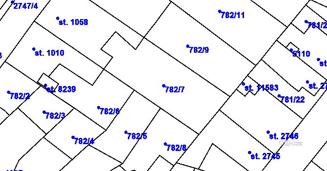 Parcela st. 782/7 v KÚ Pardubice, Katastrální mapa