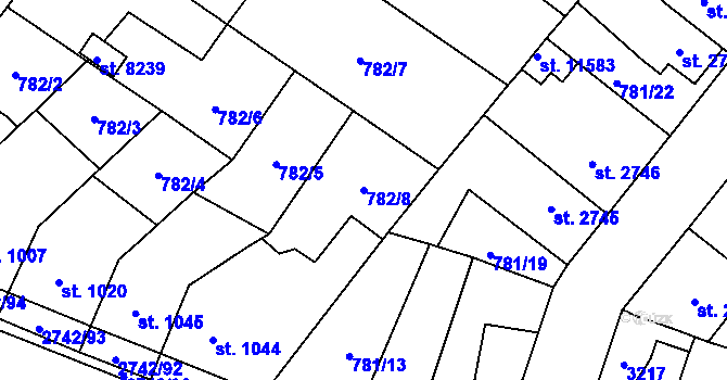 Parcela st. 782/8 v KÚ Pardubice, Katastrální mapa