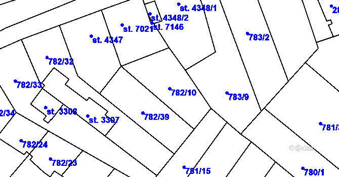 Parcela st. 782/10 v KÚ Pardubice, Katastrální mapa