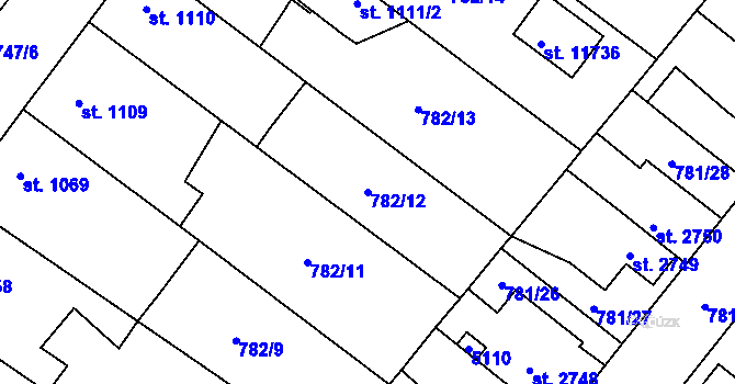 Parcela st. 782/12 v KÚ Pardubice, Katastrální mapa