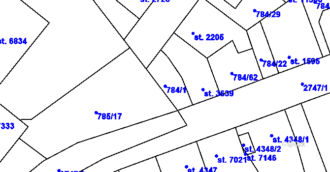Parcela st. 784/1 v KÚ Pardubice, Katastrální mapa