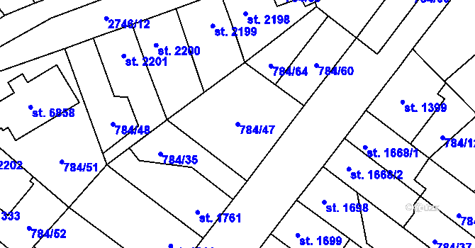 Parcela st. 784/47 v KÚ Pardubice, Katastrální mapa