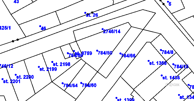 Parcela st. 784/50 v KÚ Pardubice, Katastrální mapa