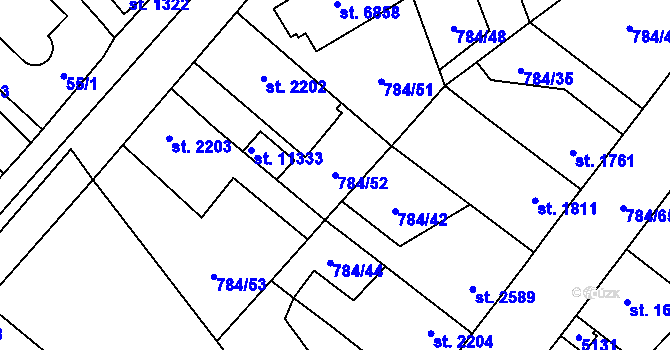 Parcela st. 784/52 v KÚ Pardubice, Katastrální mapa