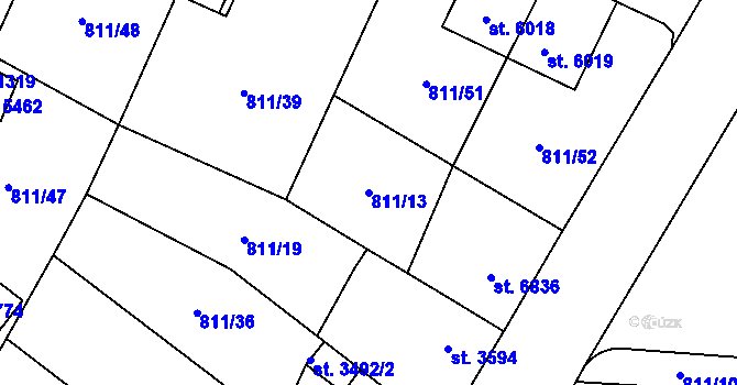 Parcela st. 811/13 v KÚ Pardubice, Katastrální mapa
