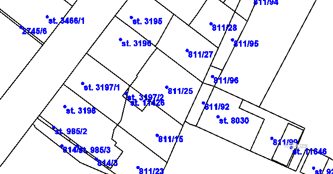 Parcela st. 811/25 v KÚ Pardubice, Katastrální mapa