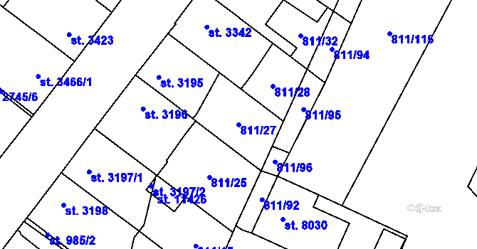 Parcela st. 811/27 v KÚ Pardubice, Katastrální mapa