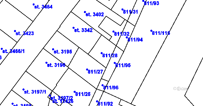 Parcela st. 811/28 v KÚ Pardubice, Katastrální mapa