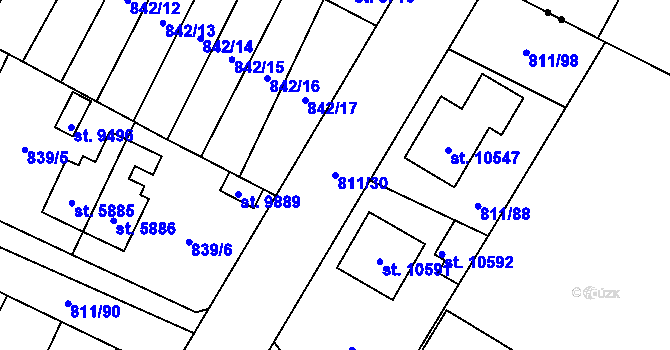 Parcela st. 811/30 v KÚ Pardubice, Katastrální mapa