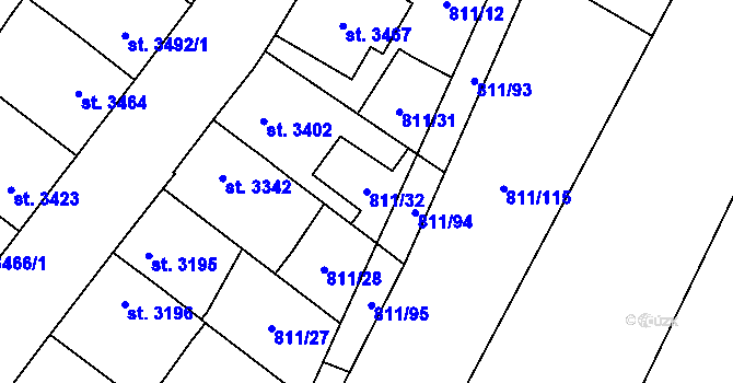Parcela st. 811/32 v KÚ Pardubice, Katastrální mapa