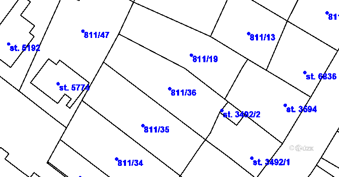 Parcela st. 811/36 v KÚ Pardubice, Katastrální mapa