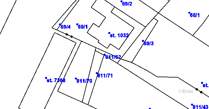 Parcela st. 811/62 v KÚ Pardubice, Katastrální mapa
