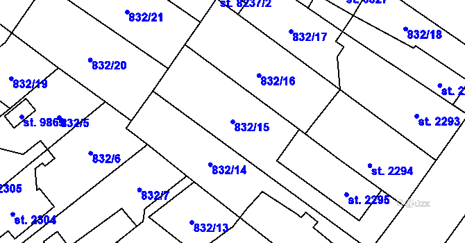 Parcela st. 832/15 v KÚ Pardubice, Katastrální mapa