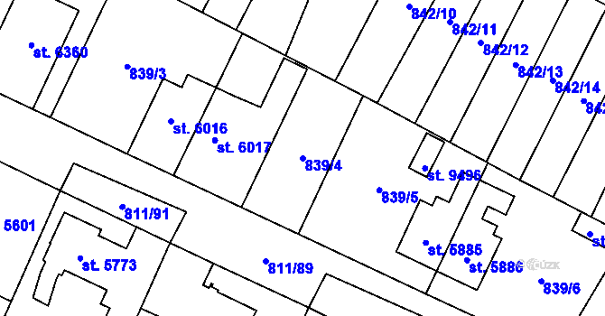 Parcela st. 839/4 v KÚ Pardubice, Katastrální mapa