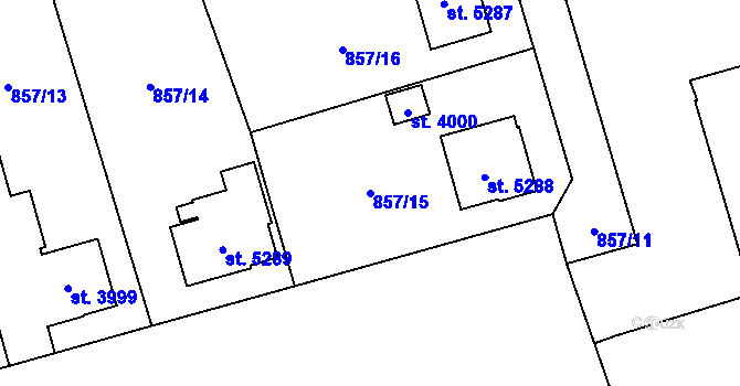 Parcela st. 857/15 v KÚ Pardubice, Katastrální mapa