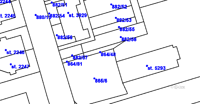 Parcela st. 864/48 v KÚ Pardubice, Katastrální mapa