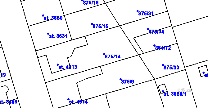 Parcela st. 875/14 v KÚ Pardubice, Katastrální mapa