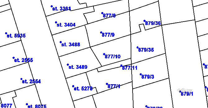 Parcela st. 877/10 v KÚ Pardubice, Katastrální mapa
