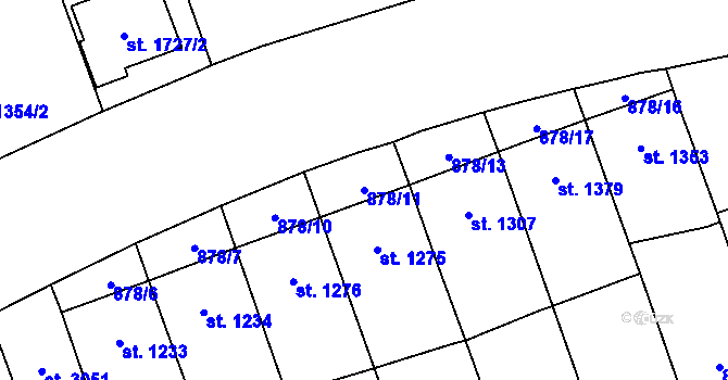 Parcela st. 878/11 v KÚ Pardubice, Katastrální mapa