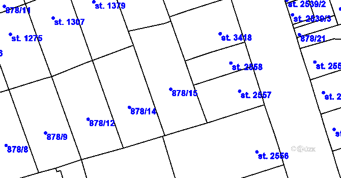 Parcela st. 878/15 v KÚ Pardubice, Katastrální mapa