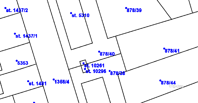 Parcela st. 878/40 v KÚ Pardubice, Katastrální mapa