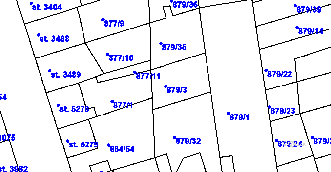 Parcela st. 879/3 v KÚ Pardubice, Katastrální mapa