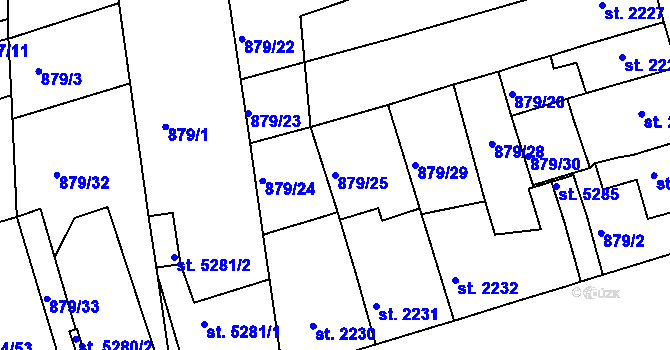 Parcela st. 879/25 v KÚ Pardubice, Katastrální mapa