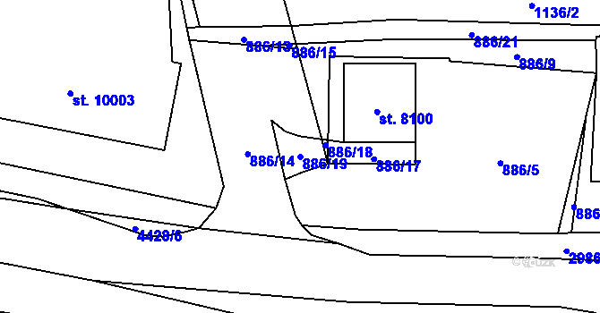 Parcela st. 886/19 v KÚ Pardubice, Katastrální mapa