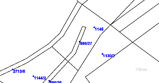 Parcela st. 886/27 v KÚ Pardubice, Katastrální mapa