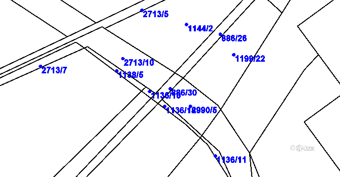 Parcela st. 886/30 v KÚ Pardubice, Katastrální mapa