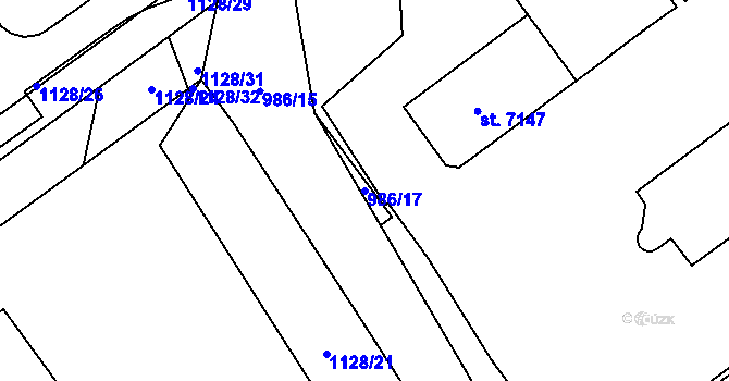 Parcela st. 986/17 v KÚ Pardubice, Katastrální mapa
