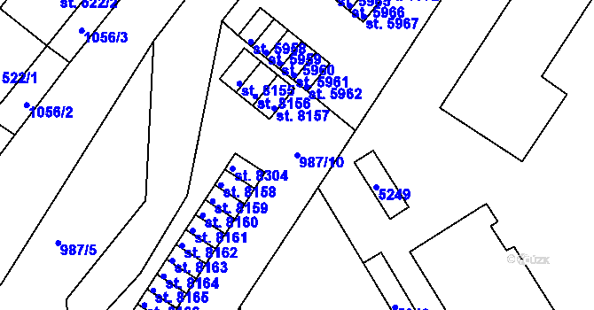 Parcela st. 987/10 v KÚ Pardubice, Katastrální mapa